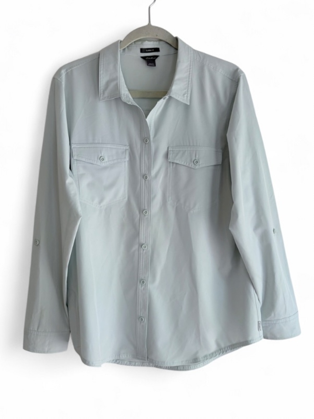 Eddie Bauer Women's Departure Shirt Pale Green Button Down Blouse Size L
